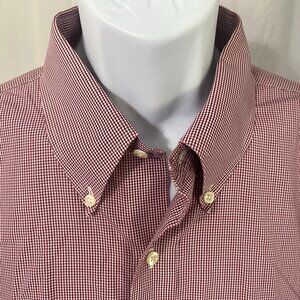 🔴 Brooks Brothers Men’s Red White Check Non Iron Dress Shirt 17.5 36 XL 👔